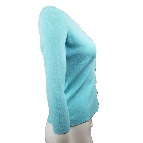 Ann Taylor Loft Cardigan Womens Size XS Solid All Blue 3/4 Sleeve V Neck - Picture 4 of 6